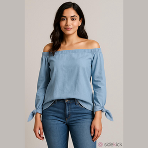 Iris Off Shoulder Tied Sleeve Denim Top - Size 2XL